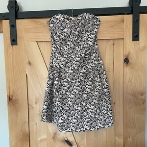 C. Luce Strapless Black and Cream Floral Dress